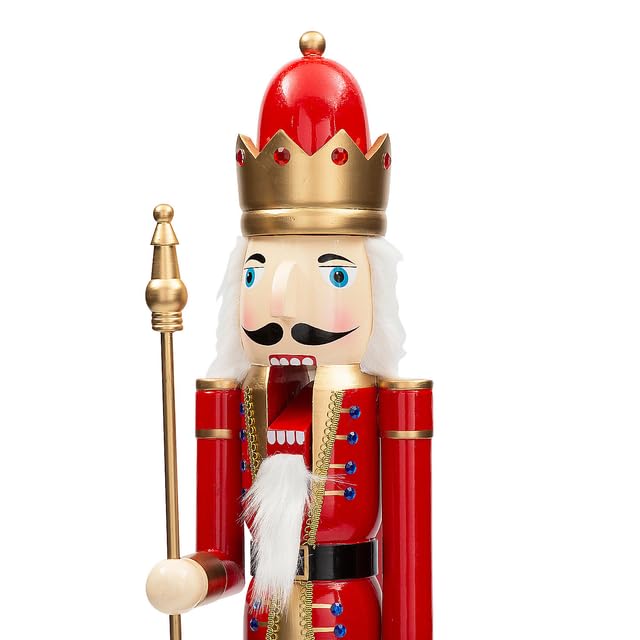 Fun Express 3 Ft. Large Classic Green Wooden Holiday Nutcracker with Scepter, Festive Christmas Decoration