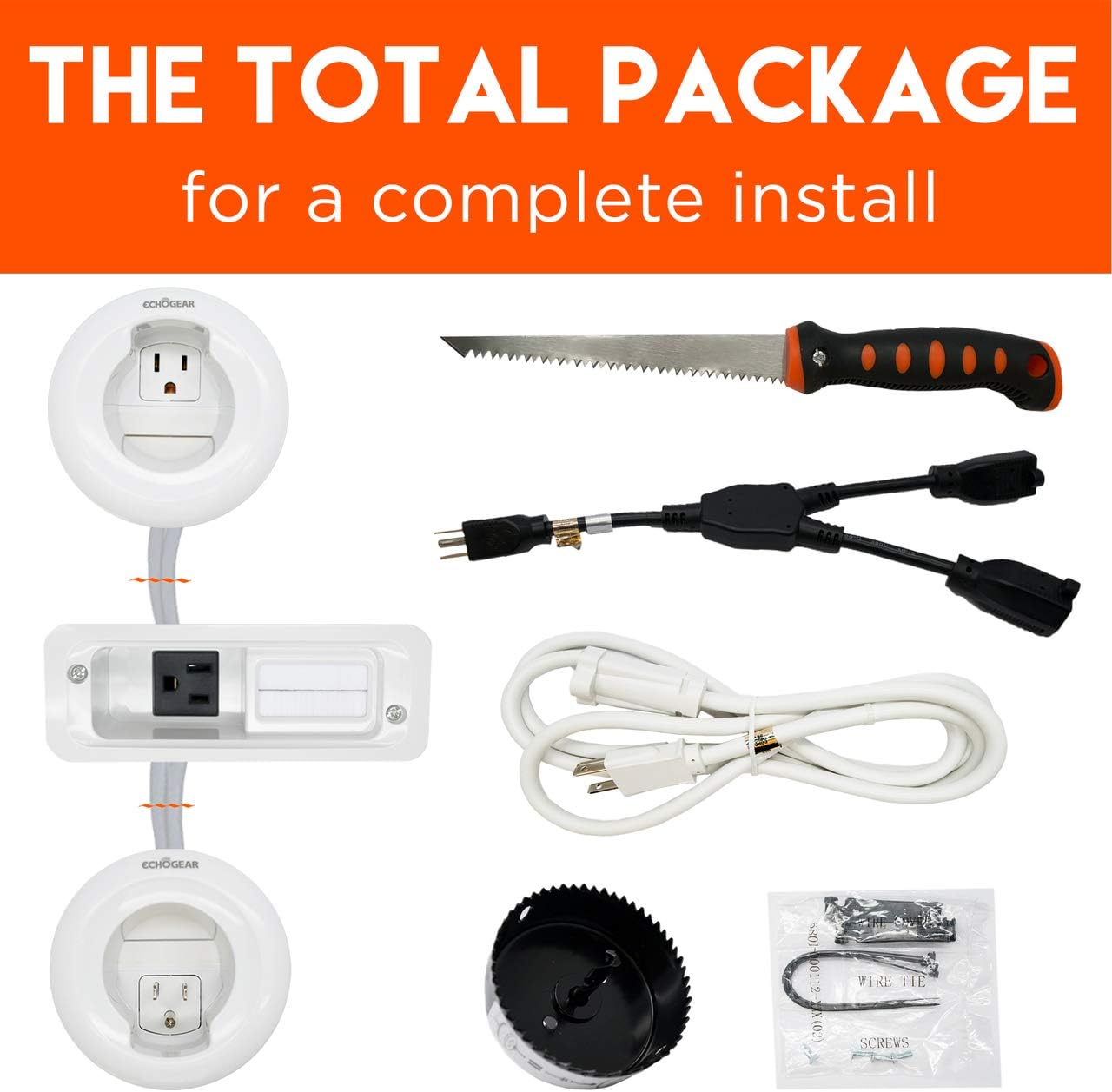 ECHOGEAR in-Wall TV & Soundbar Power Kit Safely Hides Cables Behind Your Wall - Includes Low Voltage Cable Managment to Conceal All TV & Soundbar Wires (HDMI, Optical, etc.)