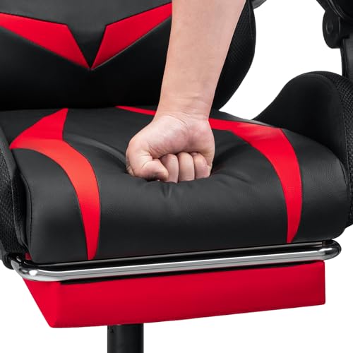 HOFFREE Gaming Chair Massage with Bluetooth Speakers and Led Lights Ergonomic Computer Gaming Chair with Footrest RGB Video Game Chair with High Back Lumbar Support Blue and Black