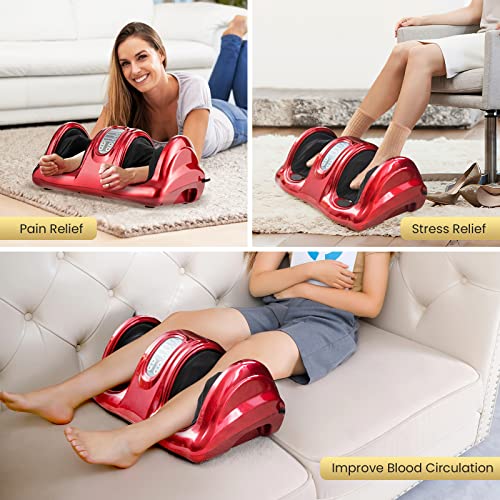 WELLHUT Foot Massager Machine Shiatsu Foot and Calf Massager for Ankle, Calf Leg Arm, Shiatsu Kneading Rolling, Feet Massager Machine, Gifts for Men and Women, Burgundy