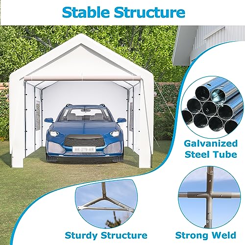 10x20 FT Outdoor Carport Portable Garage Heavy Duty Canopy Storage Shelter Shed All-Season Tarp with Removable Sidewalls & Doors for Car, Truck, Boat, Camping, Party (Gray)