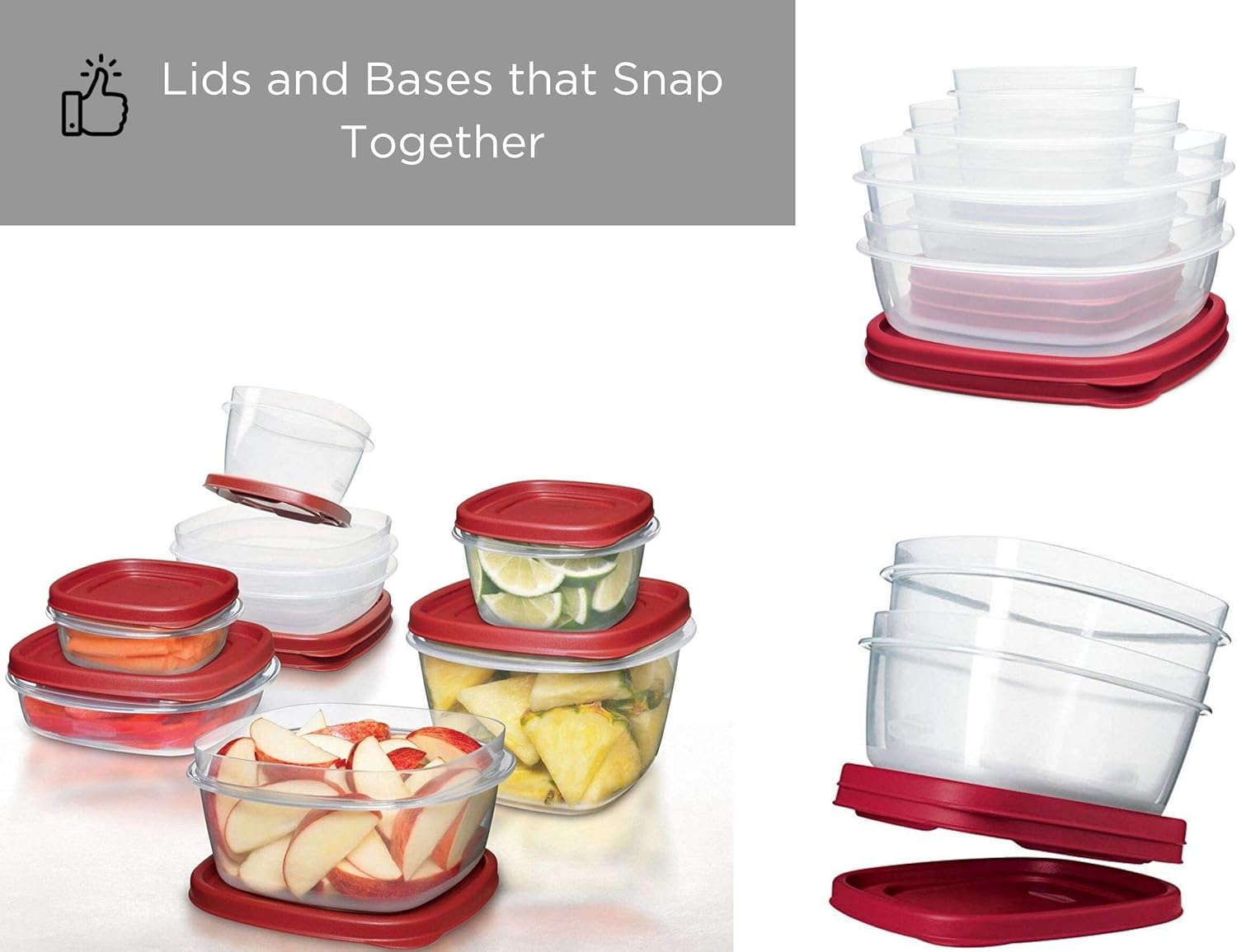 Rubbermaid Easy Find Lids Food Storage Containers with Lids - BPA-Free Durable Plastic Food Containers Great for Home, School, Travel - Freezer, Microwave, and Dishwasher Safe - 28 Piece Set - Red