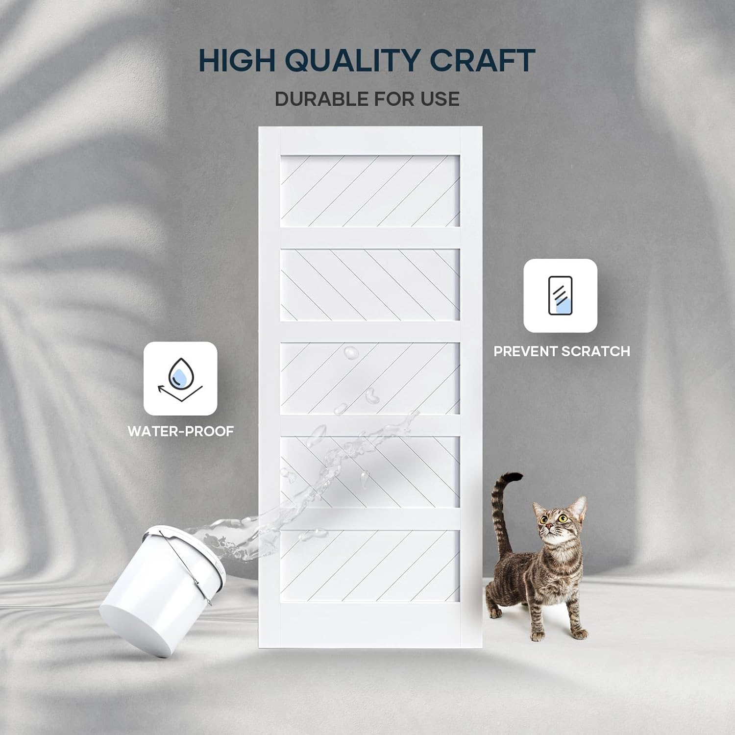EaseLife 36in x 84in White Barn Door with 6.6 FT Sliding Door Hardware Track Kit Included,Solid MDF Wood Slab Covered with Water-Proof & Scratch-Resistant PVC Surface,DIY Assembly,Easy Install,5-Panel