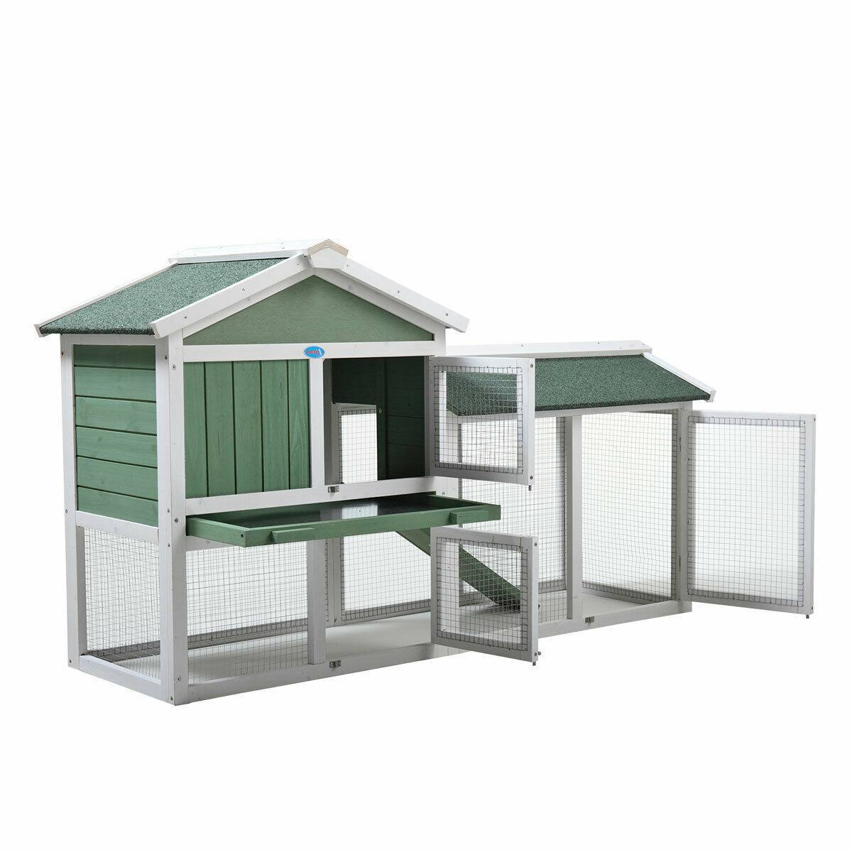 coziwow 2 Story Outdoor Wooden Chicken Coop Rabbit Hutch House Small Pet Poultry Cage-Gray u0026 White