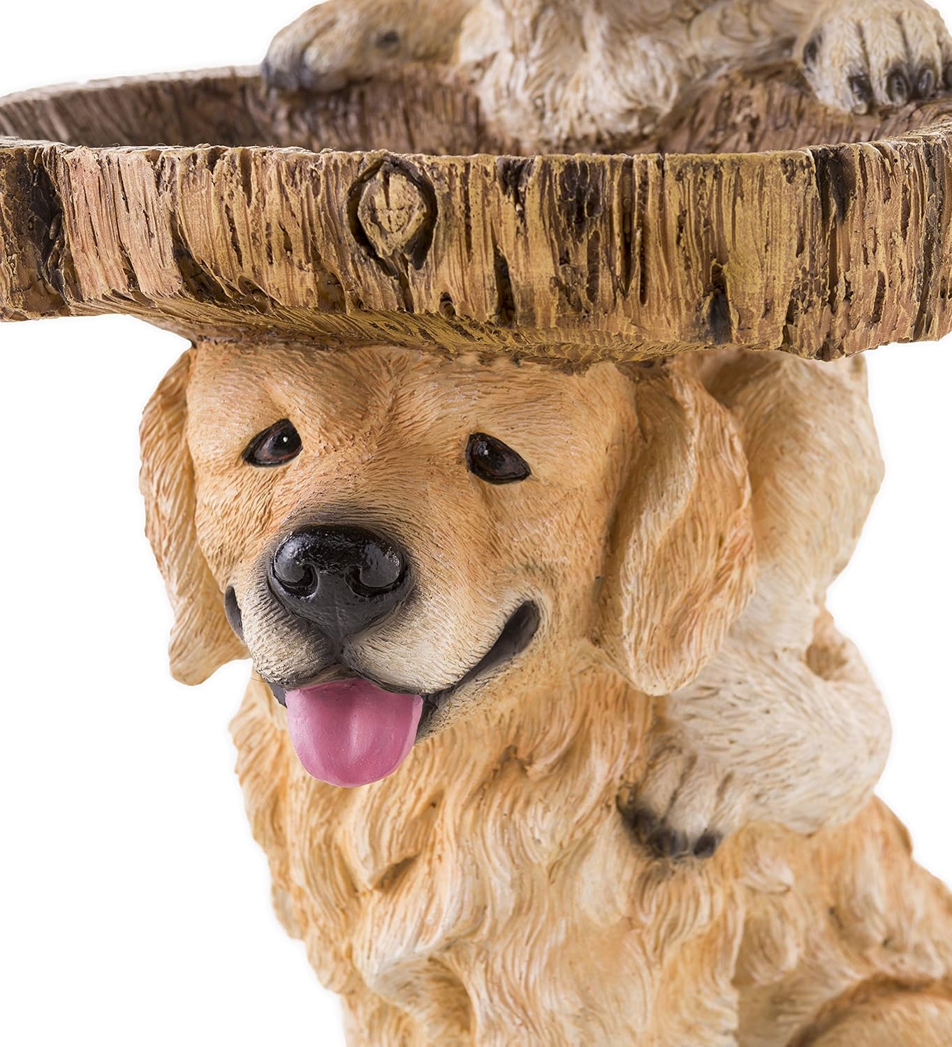 Plow & Hearth Two Playful Golden Retriever Puppies Resin Birdbath Hand-Painted All-Weather Wood-Look Resin Landscape and Garden Accent, 13¼ Dia. x 22 H