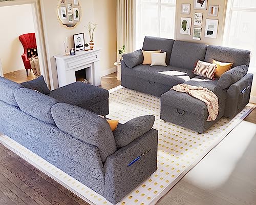 VanAcc Sleeper Sofa, Sofa Bed- 2 in 1 Pull Out Couch Bed with Storage Chaise for Living Room, Beige Chenille Couch