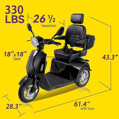 Folding Mobility Electric Trike 60V 800W,Mobility Scooters for Adults,3 Wheel Lightweight Portable Power Travel Scooters,36 Miles Long Range Electric Powered Wheelchair Device (Black)