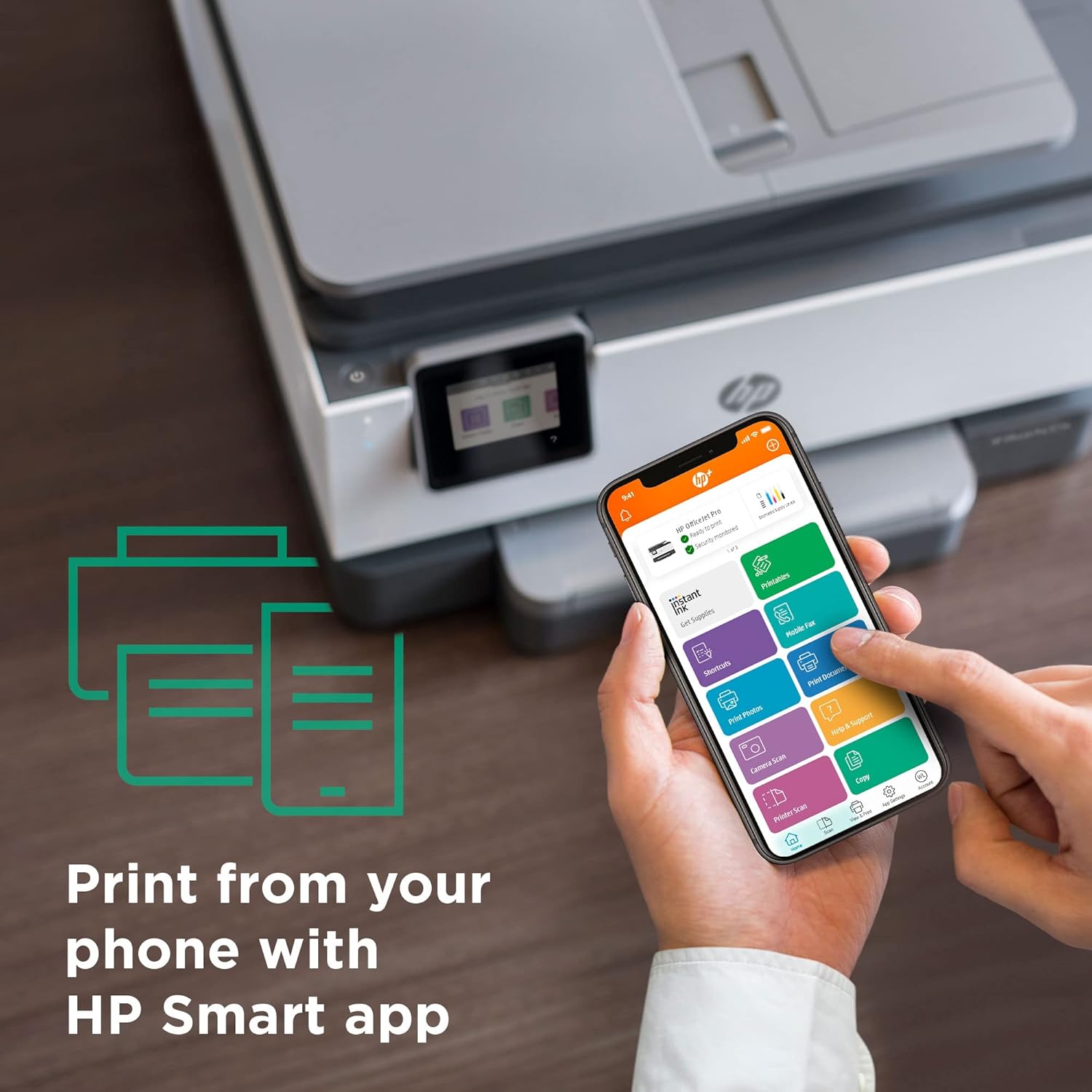 HP OfficeJet Pro 9018e Wireless All-in-One Inkjet Color Printer, Auto 2-Sided, Print & Copy & Scan & Fax, 22ppm, 4800 x 1200dpi, 35-Sheet ADF, 2.7 Color Touchscreen Display, Lanbertent Printer Cable