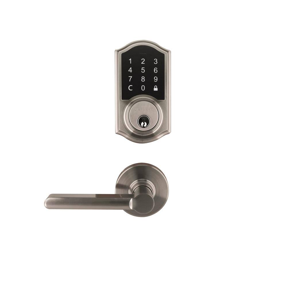 Defiant Castle Satin Nickel Touchpad Electronic Single Cylinder Deadbolt with Tonbridge Door Lever Combo Pack