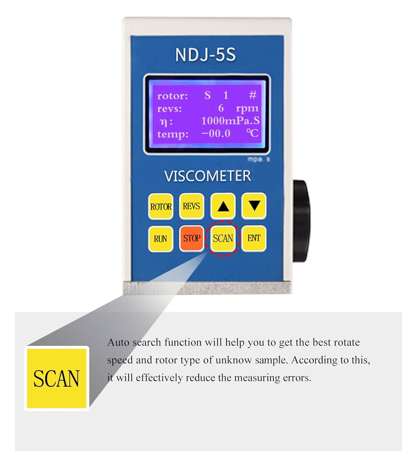 Digital Rotary Viscometer with Temp. Probe 10-6, 000,000 mPa.s Viscosity Meter Tester with Data Communication and Printing Software, ±3% 110V