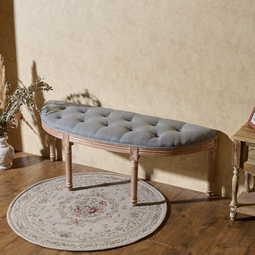 VONLUCE Half Moon Window Bench, 49" French Country Bench for Bedroom End of Bed, Farmhouse Upholstered Tufted Entryway Bench, Beige