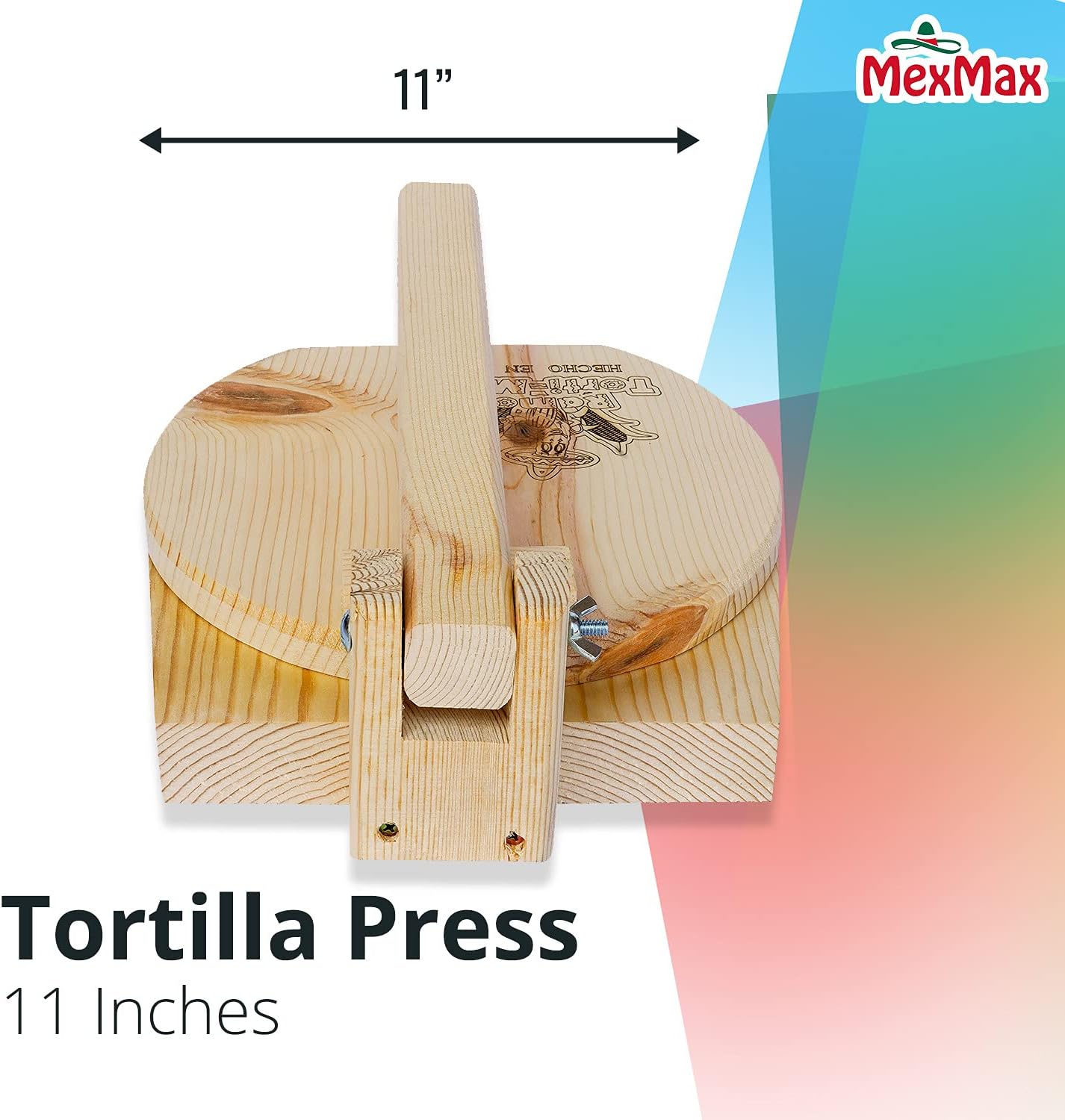 CHAMPS 9 Inch Wooden Tortilla Presser to Make Thin and Flat Discs for Homemade Mexican Tortillas, Dumpling, Roti or Empanadas - Round Prensa de Tortilla de Madera for Your Home and Business