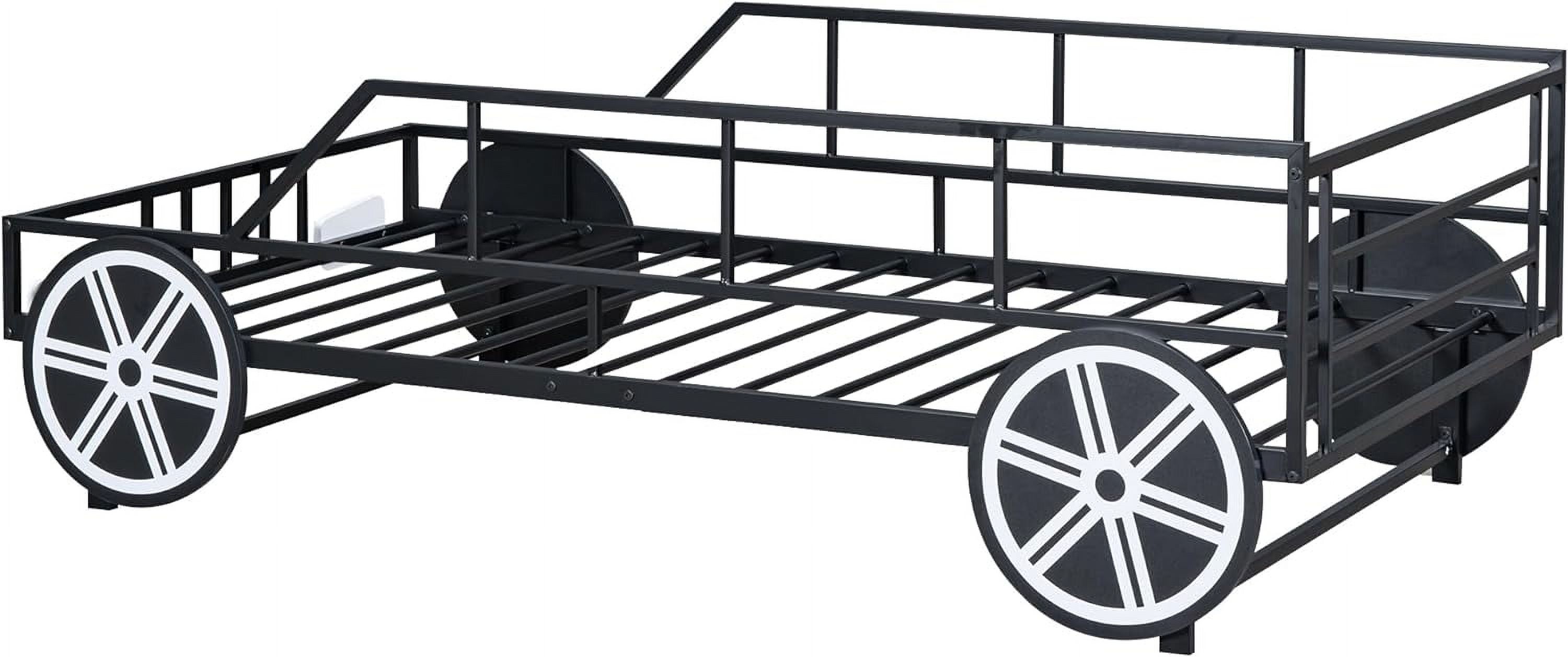 Size Car Bed Wih Rails Ad 4 Wheels, Meal Kids Low Plaform Bed Frame, Race Car Bed For Kids Boys Girls ees, Black
