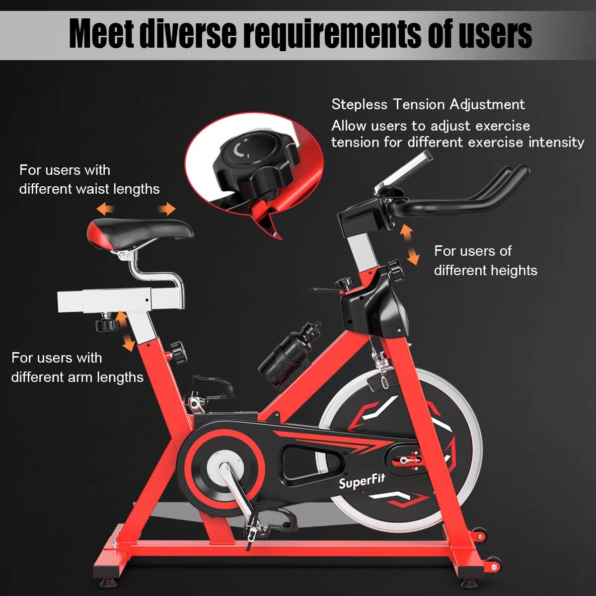 GYMAX Indoor Exercise Bike, 30 LBS Flywheel Adjustable Stationary Cycling Bike with LCD Monitor & Water Kettle, Belt Drive Cardio Training Bike for Home Gym