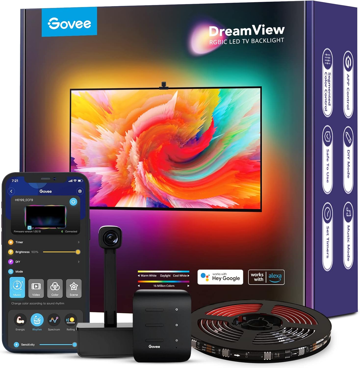 Govee DreamView T1 TV LED Backlights for 75-85 inch TVs, 16.4ft RGBIC WiFi TV Backlights with Camera, Works with Alexa & Google Assistant, App Control, RGBIC LED Lights for TV with Scene Mode, H6199