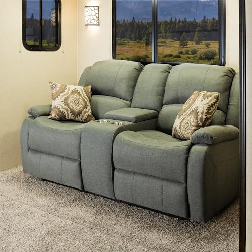 RecPro Charles 94" Double Recliner RV Sofa with Convertible Console | Zero Wall Reclining Sofa for Camper | Wall Hugger Couch | Fifth Wheel Theater Seating | Replacement RV Furniture | Fossil Cloth