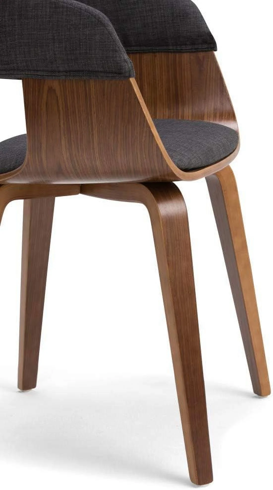 Lowell 17 Inch Century Modern Bentwood Dining Chair In Charcoal Grey Linen Look Fabric, For The Dining Room