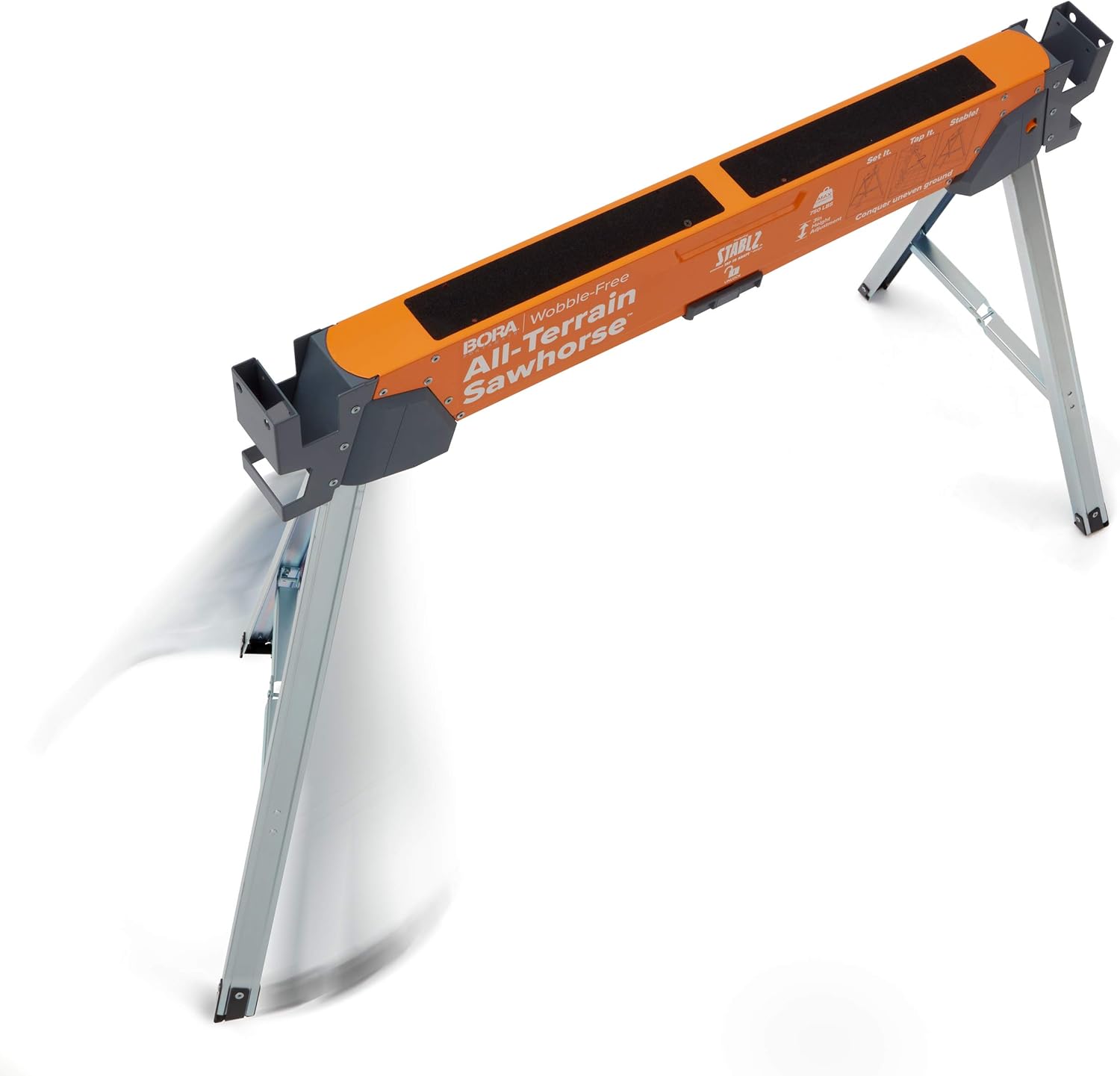 Bora Portamate All-Terrain Sawhorse, Tap to Adapt Swivel Leg for Stability on Uneven Surfaces. Folding Saw Horses for Table Stand, Woodworking, Carpenters, Contractors, PM-4520