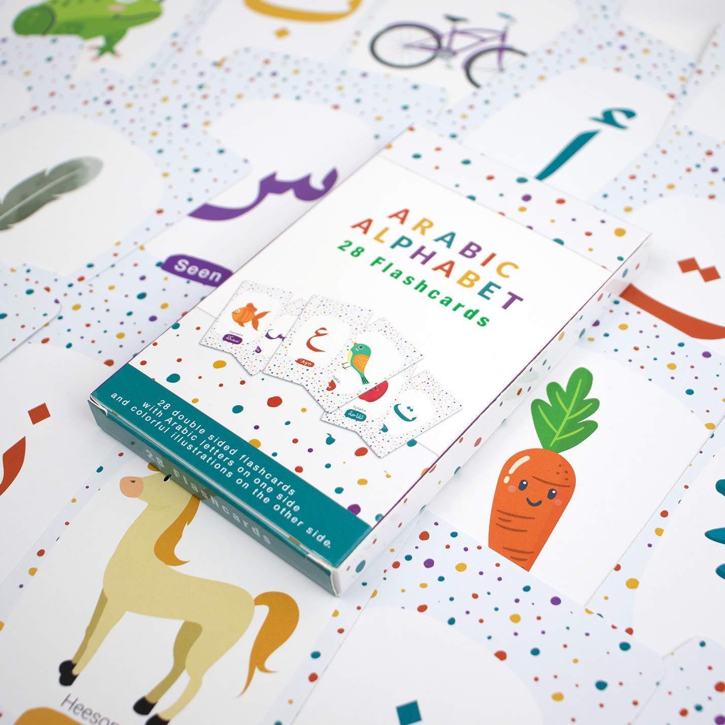 EALIVE Arabic Flash Cards - Arabic Alphabet for Kids with English Transliteration - Unique Playful Flashcards for Learning Arabic Pack of 2