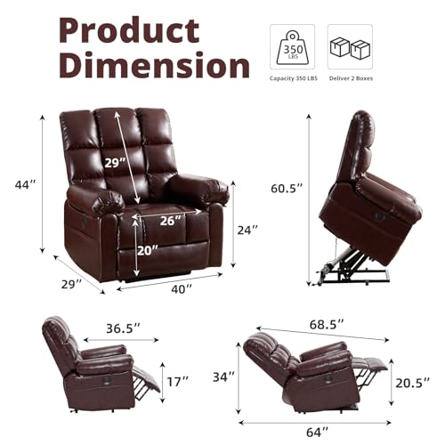 Oversized Power Lift Recliner Chair for Elderly, Extra Wide Lift Chair with Masssage and Heat, Chenille Electric Recliner Chairs for Big and Tall, USB Ports, Coffee