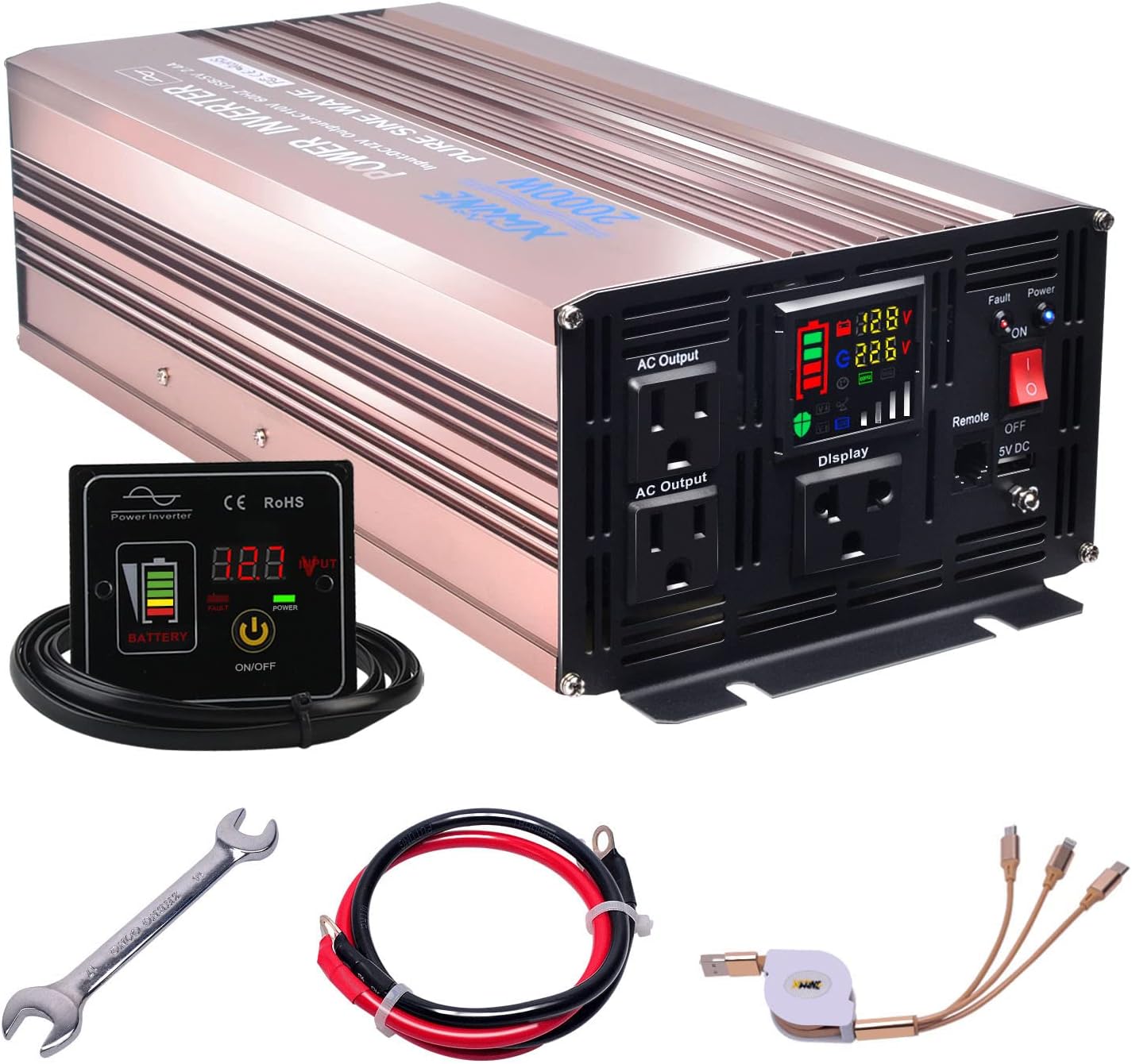 XWJNE 500 Watts Power Inverter 12V to 110V Pure Sine Wave Car Plug Inverter Adapter Power DC to AC Converter with LED Display and 4.2A USB Charging Ports & 2 AC Outlets Car Charger Pack of 2