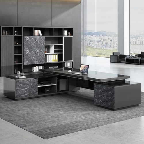 Modern L Shape Executive Desk for CEO Boss Manager, L-Shaped Executive Office Desk with Drawers, Black Writing Desk Working Desk for Office 79" L x 63" W x 29.5" H, Right Hand Return