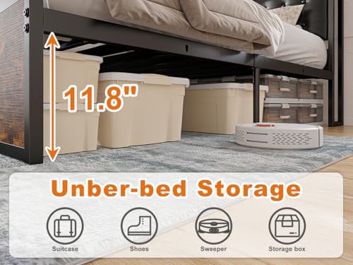 EnHomee Queen Bed Frame with 4 Drawers Bed Frame Queen Size with Headboard Loads 1100LBS Upholstered Queen Size Bed Frame with Charging Station, Queen Bed Frame with Storage, No-Noise