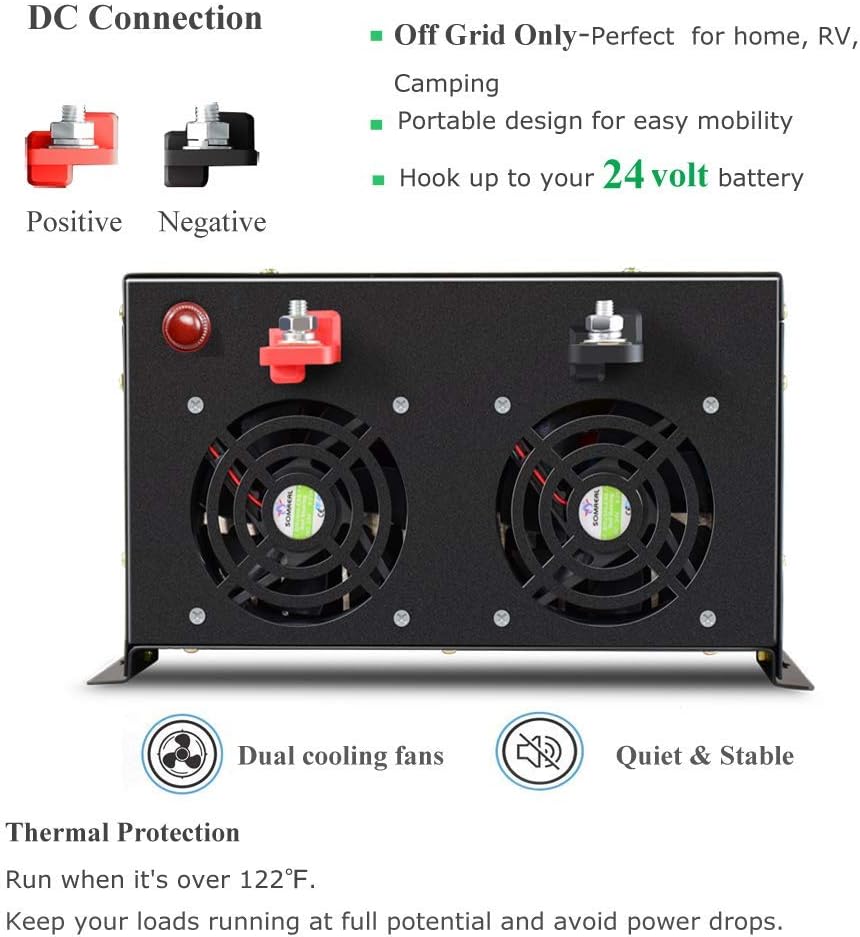 Reliable 8000W Continuous Power Heavy Duty Pure Sine Wave Power Inverter DC 48V to AC 120V with 4 AC Outlets Remote Control 66A Hardwire Terminal and LED Display for RV Car Solar System Emergency