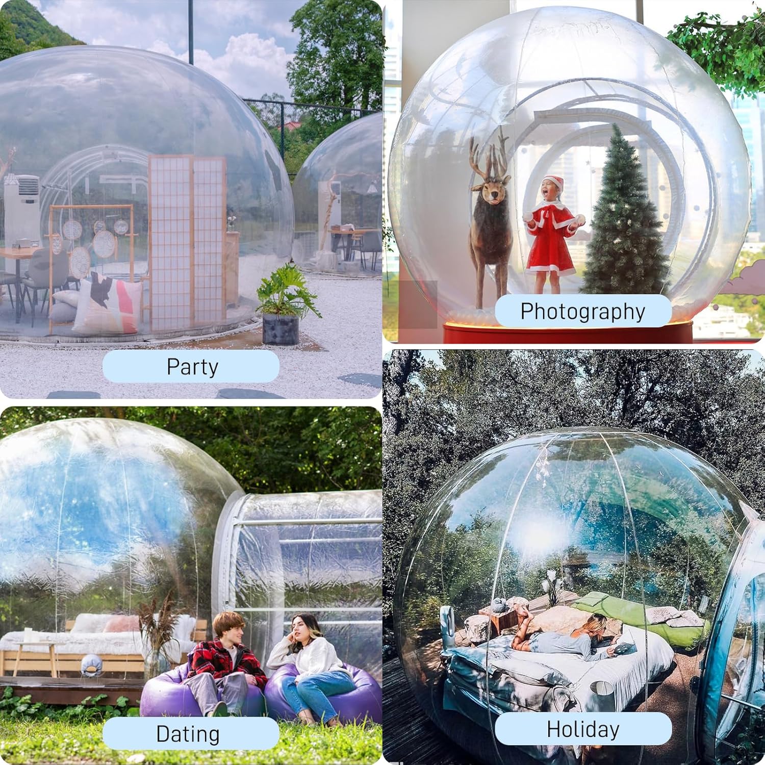 10FT Bubble Inflatable Tent, 3M PVC Inflatable Commercial Two Room House, Clear Eco Dome Camping Bubble Tent with Air Pump for Indoor/Outdoor Family Backyard Camping Festivals