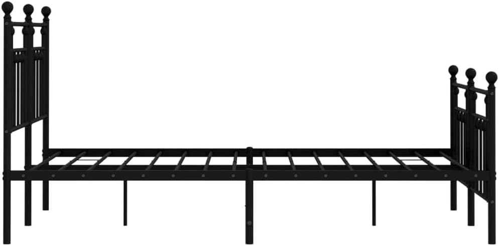 vidaXL Powder Coated Steel Bed Frame - Robust Black Metal Double Bed with Functional Headboard, Footboard and Extra Storage Space Beneath – Industrial Style