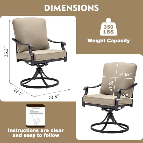 EROMMY Patio Swivel Chair Set of 2, Heavy Duty Outdoor Dining Chairs with Thickened Cushions, Metal Patio Chairs Gentle Rocker for Outside, Garden Lawn & Porch, Backyard, Red