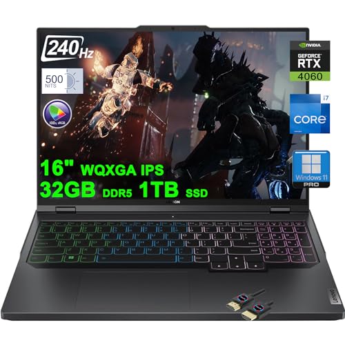 Lenovo Legion Pro 5 Gaming Laptop | 16" WQXGA IPS 240Hz 500nits 100% sRGB HDR400 | Intel 16-Core i7-13700HX (>i9-12900H) | 32GB DDR5 1TB SSD | GeForce RTX 4060 8GB | RGB Backlit Win11Pro + HDMI Cable