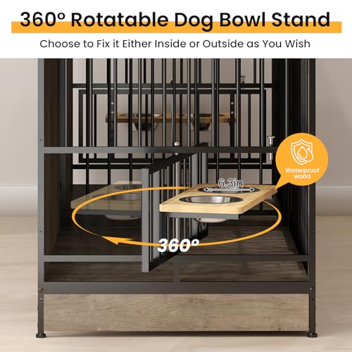 86 Inch Double Dog Crate Furniture with Divider, 4 Combination Forms Large Dog Kennel Furniture for 2 Dogs, Rustic Brown Corner Dog Kennel for Small Medium Large Dogs