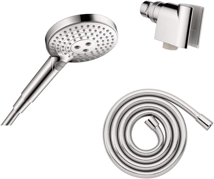 hansgrohe Raindance Select S Adjustable 5-inch Handheld Shower Head Set Modern 3 Spray PowderRain, Full and Massage Easy Install with Hose in Chrome, 2.5 GPM, 04913000