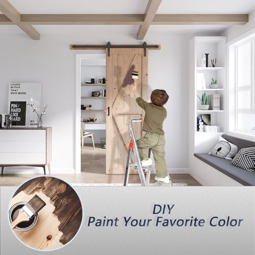 FREDBECK 48in x 80in Sliding Wood Barn Door with 8FT Barn Door Hardware Kit Included K Shape Solid Spruce Panel Sliding Door Double Surfaces Need to Assembly