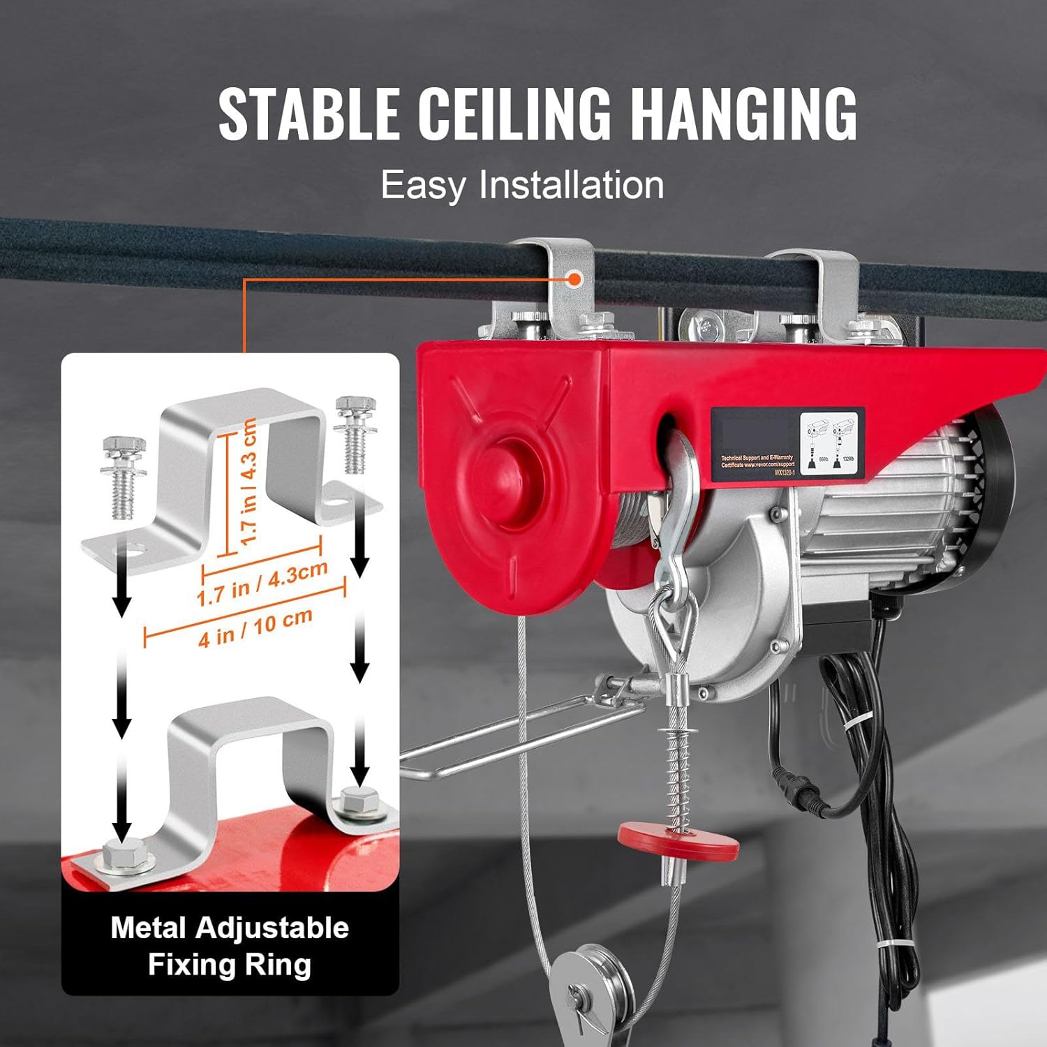 DOUKI Heavy Duty Electric Hoist with Wireless Remote Control - 1320 lbs Lifting Capacity, 1150W 110V Steel Wire Winch, 40ft Single Cable Lifting Height - Ideal for Garage, Warehouse, Factory