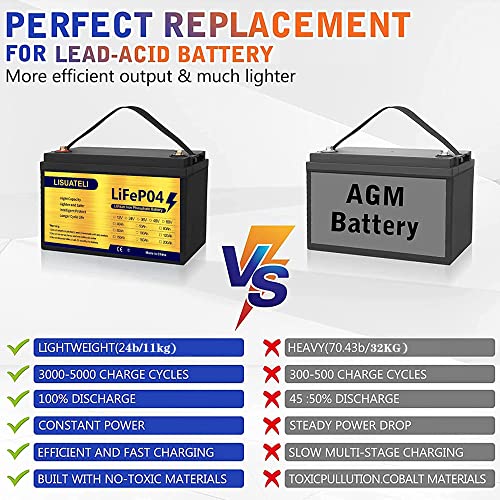 12V 100Ah Lifepo4 Lithium Batteries Up to 3000-7000 Deep Cycles for Golf Cart Solar RV Camper Marine Battery (12V100AH black)