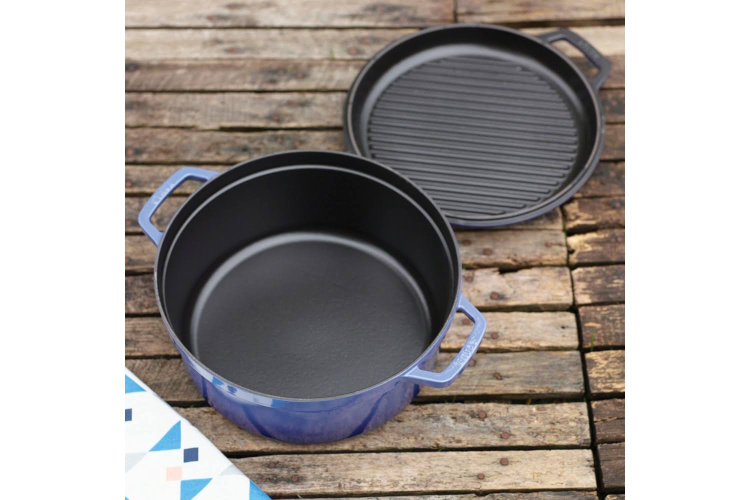 Staub Cast Iron 7 Qt. Braise u0026 Grill - Dark Blue