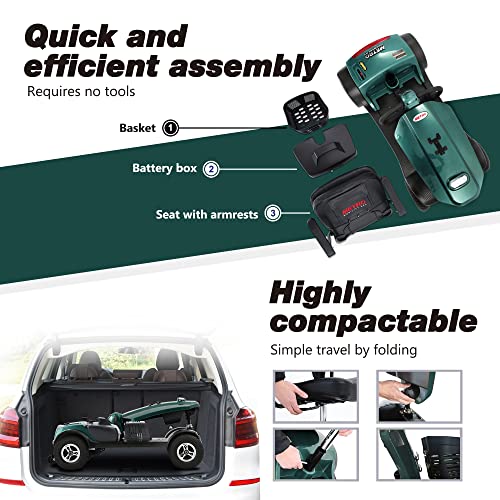 Enhanced Electric Mobility Scooter for Adults and Seniors - 300 lbs Max Weight, 4-Wheel Powered Mobility Scooters Wheelchair Device for Travel, Elderly