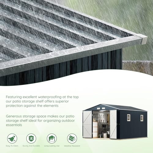 10X12X7.5 FT Outdoor Steel Storage Shed with Lockable Doors, 2 Windows, Transparent Roof Panels (Wood Panels & Frame Floor Not Included), Ideal for Patio Storage,Garbage Can, Chicken Coop，Brown