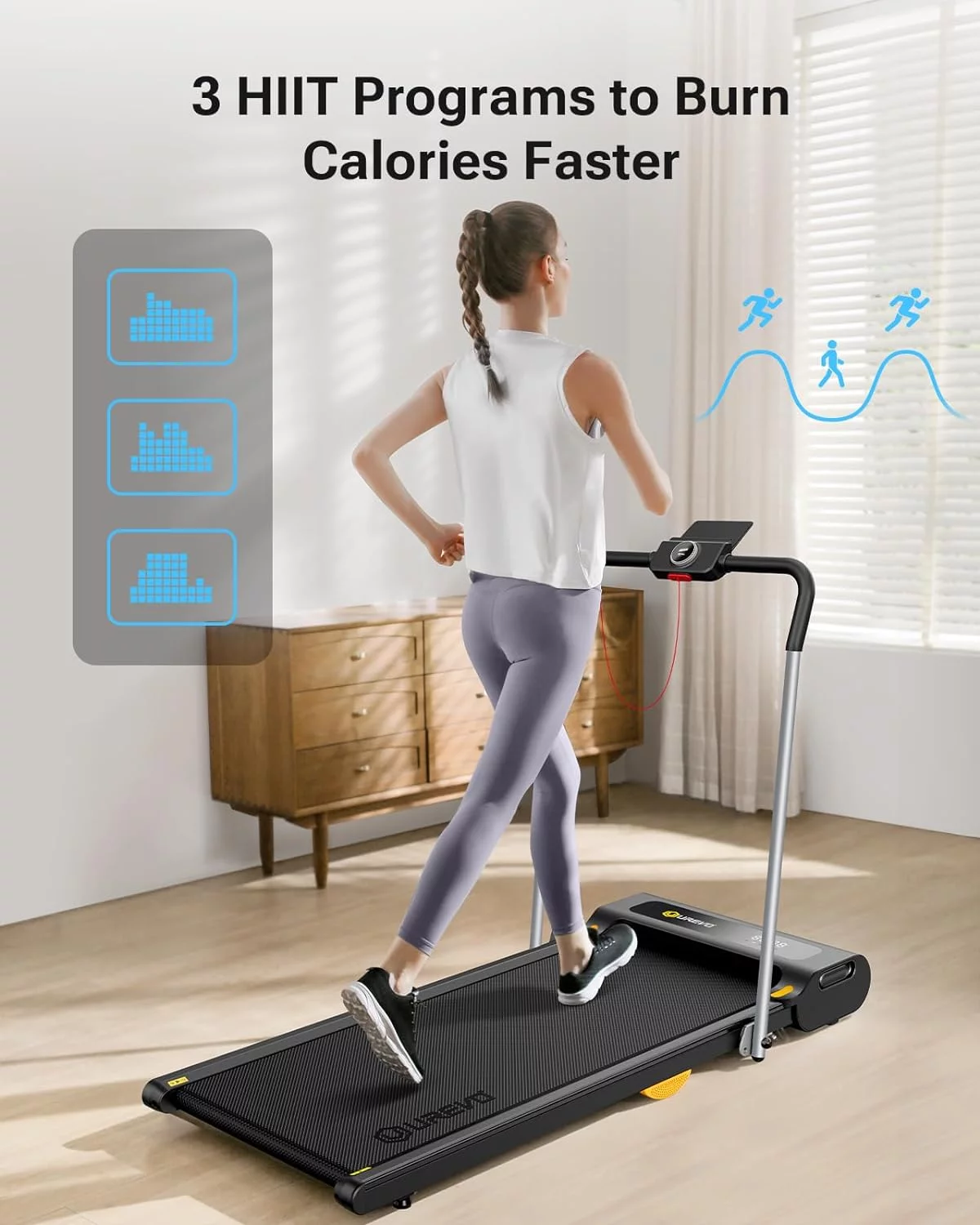 UREVO 2 in 1 Under Desks Treadmill, 5HIIT Modes Folding Treadmill with Smart Rotary Console 2.5HP 265 lbs for Home Office Gym