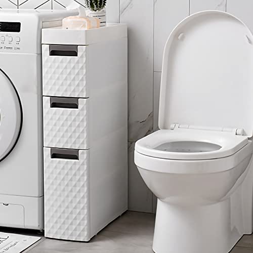 Small Bathroom Storage Cabinet with Moveable Drawers Slim Storage Tower with Wheels Drawer Cart Storage Tower Furniture Narrow Storage Drawer Cart Unit for Bedroom Hallway Closet Office Organization