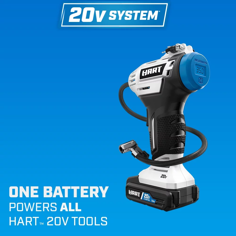 HART 20-Volt Cordless Inflator and LED Light Kit, (1) 1.5Ah Lithium-Ion Battery