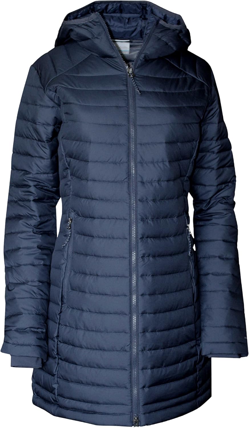 Columbia Women's White Out Mid Omni Heat Long Hooded Light Jacket Coat Puffer Plus/Regular (Navy 472, Large)