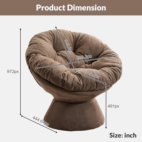 Modern Chenille Upholstered Papasan Chair 360° Swivel Accent Chair with Tufted Backrest,Comfy Round Swivel Barrel Chair with Sturdy Base Oversized Reading Chair for Living Room Bedroom,Yellow