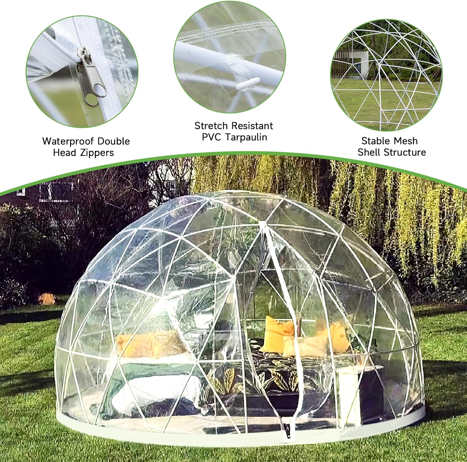12FT Bubble Tent Dome, Outdoor Geodesic Dome Tent for 4-8 Person, Upgraded Garden Igloo with Triangular Transparent Window, Waterproof Clear Dome Tent Suitable for Camping, Party, Christmas Day