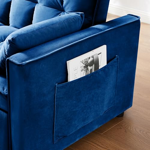 Pull Out Sofa Bed, 3-in-1 Convertible Sofa Bed, Modern Velvet Double Sofa Futon Sofa Bed with Adjustable Back, Storage Bag and Pillow for Living Room, Bedroom