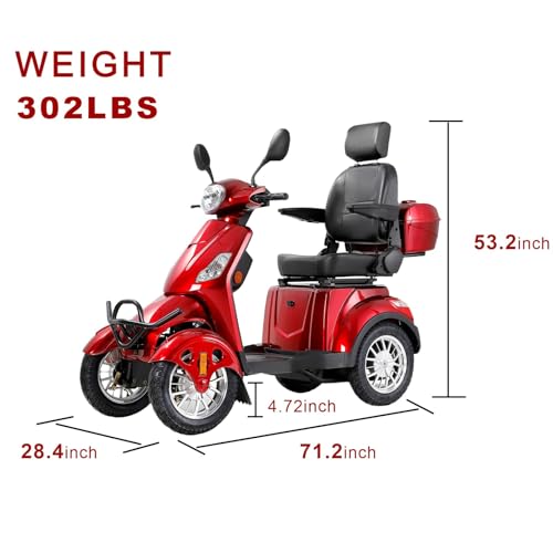 Mobility Scooters for Seniors & Adults 500lbs Capacity - 800W All Terrain Electric Powered Wheelchair Device - Heavy Duty Mobility Scooter for Travel - w/Remote Key - 40 Mile Long Range (Red)