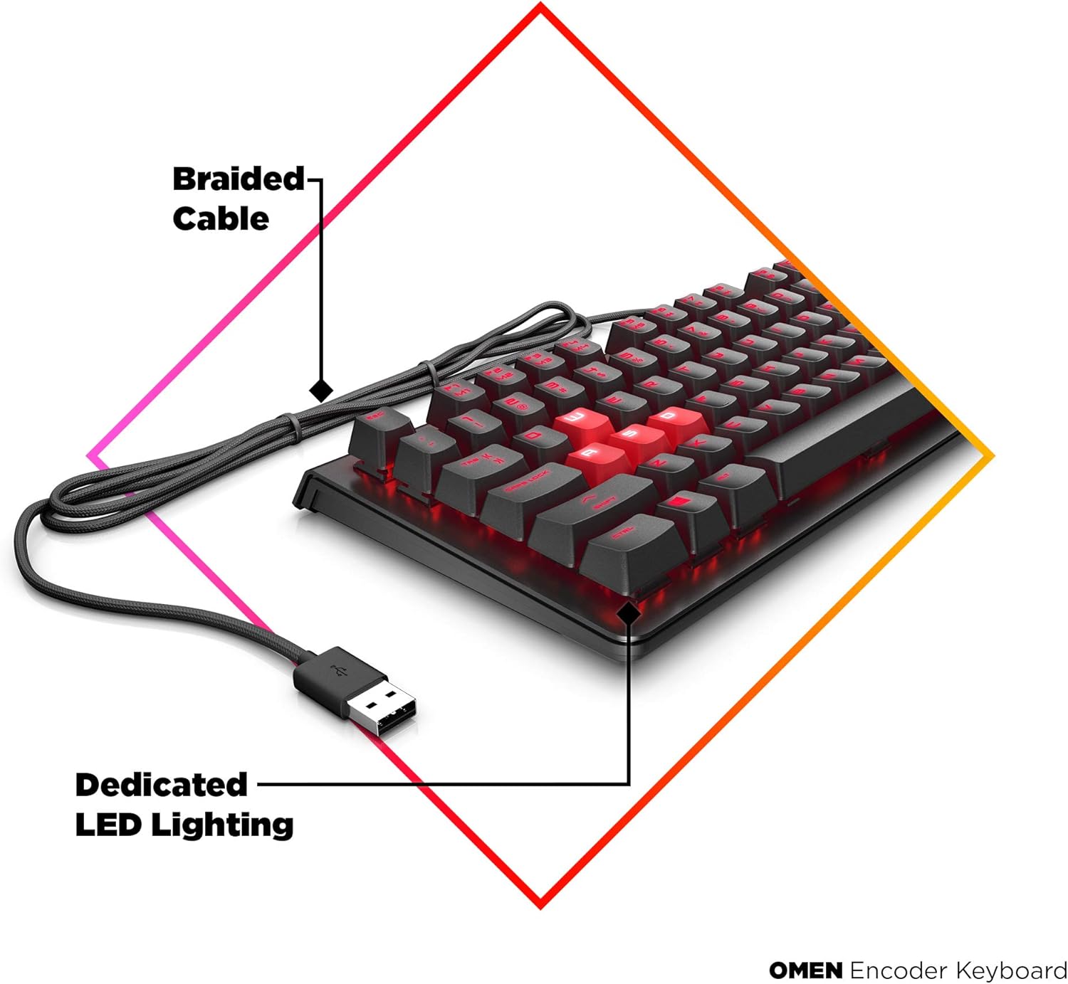 OMEN Encoder Customizable Mechanical Gaming Keyboard with Cherry MX Red Keys, Full N-Key Rollover, LED Backlit, USB (6YW76AA)