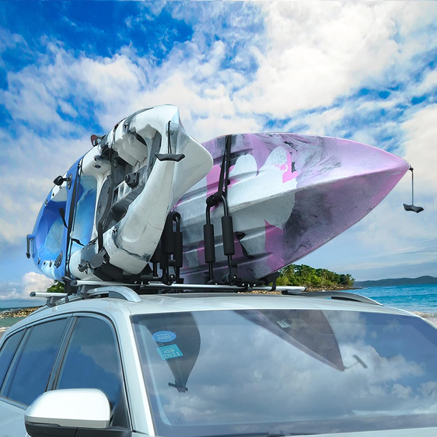 Bonsing Kayak Roof Rack for 2 Kayaks, J-Style Universal Kayak Racks for Roof Rack Folding Kayak Carrier for SUV Car Rooftop Mount on Crossbars - 2 Pair